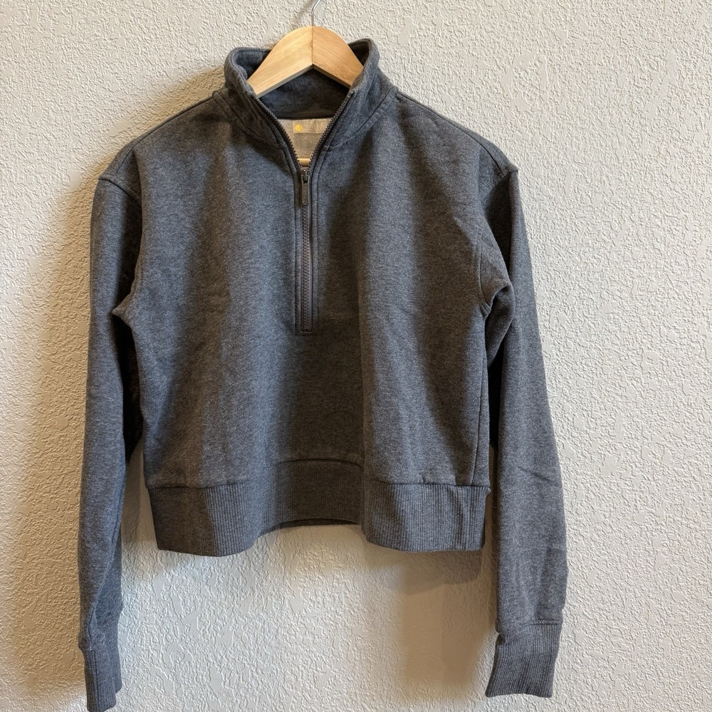 Zella Women's Small Dark Gray Cropped 1/4 Zip Active Sweatshirt Soft Cozy EUC